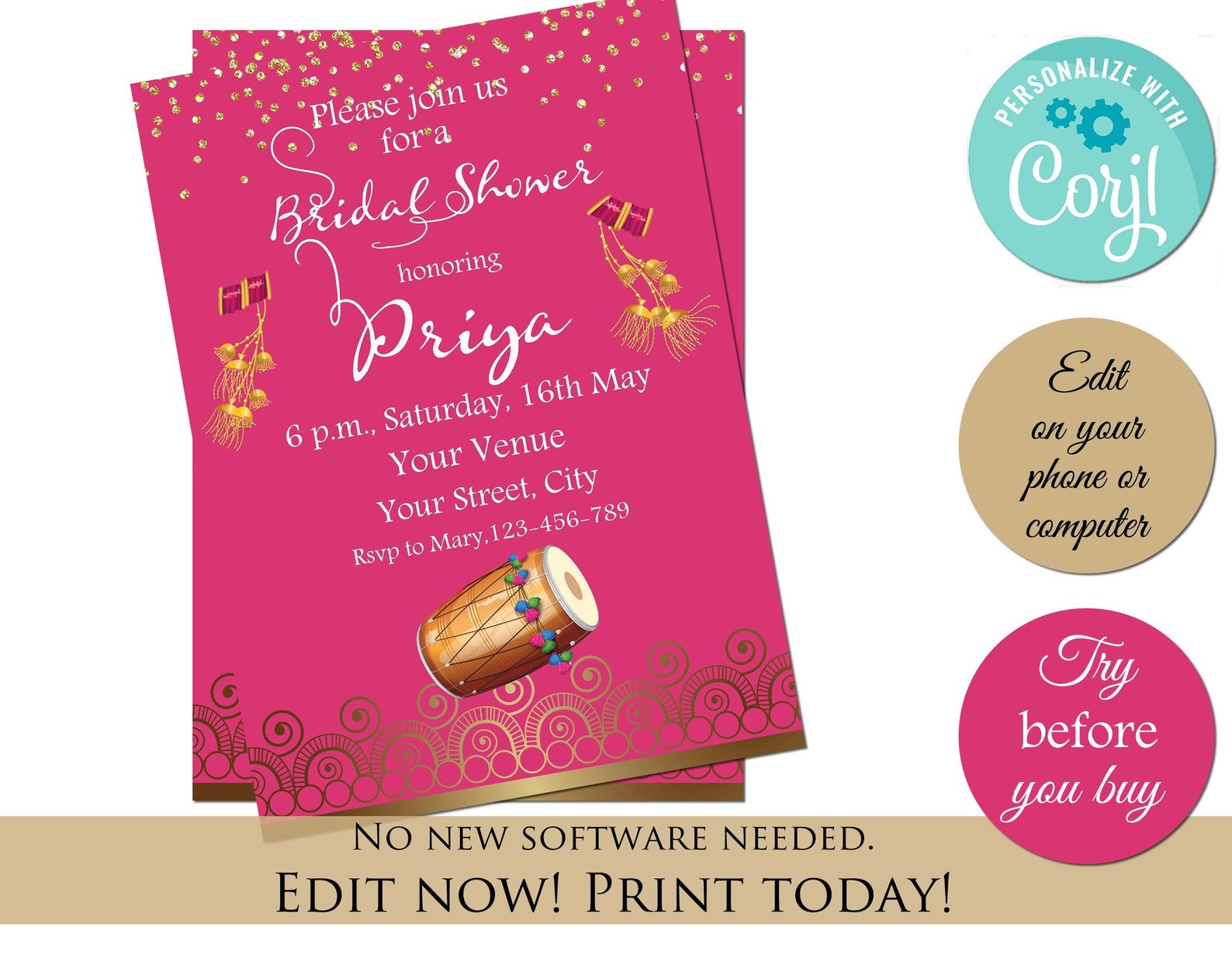 Mehndi Invitation Editable Template Instant Download Mehndi Etsy