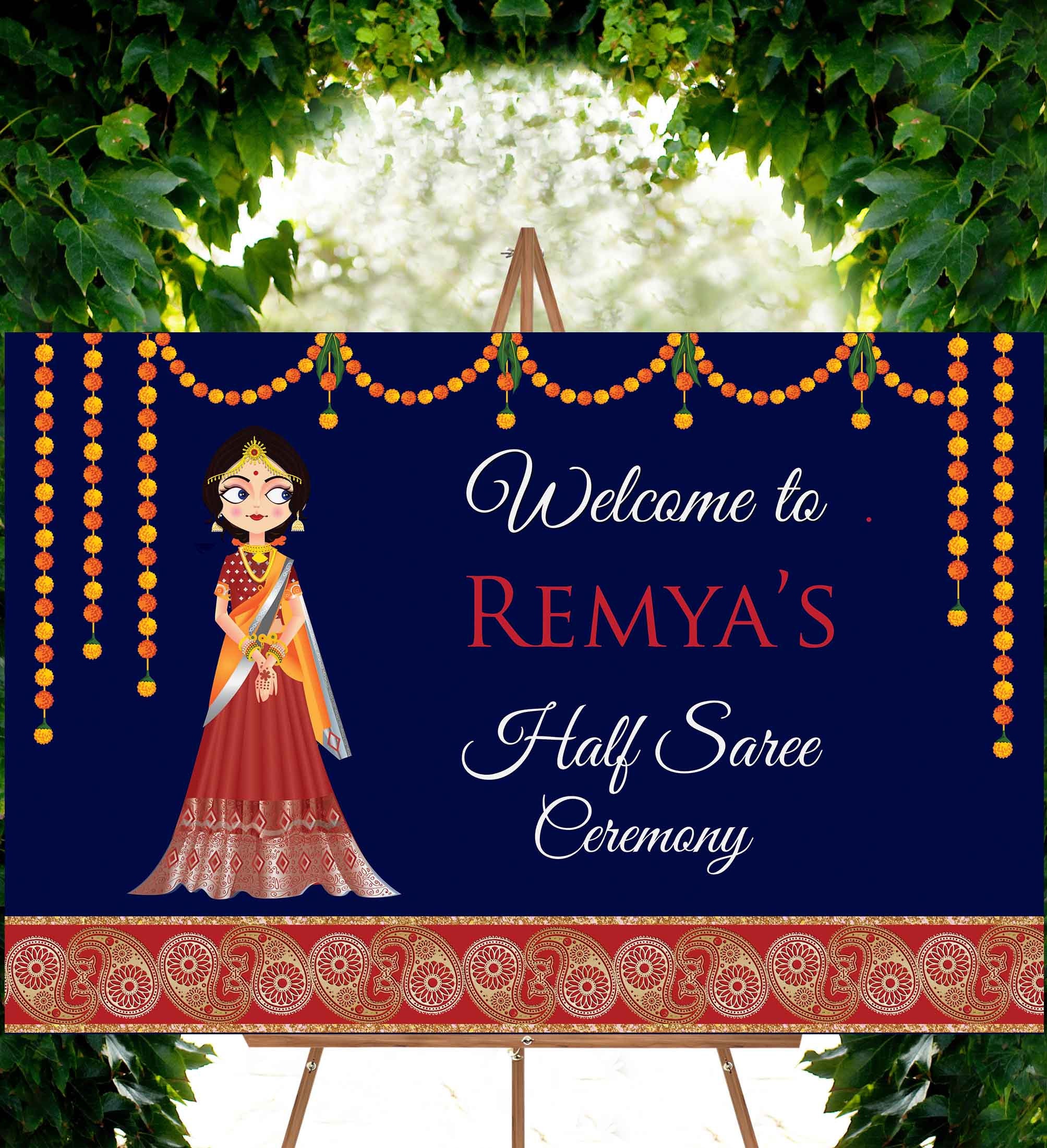 Half Saree Function Sign Half Saree Ceremony Welcome Sign Etsy