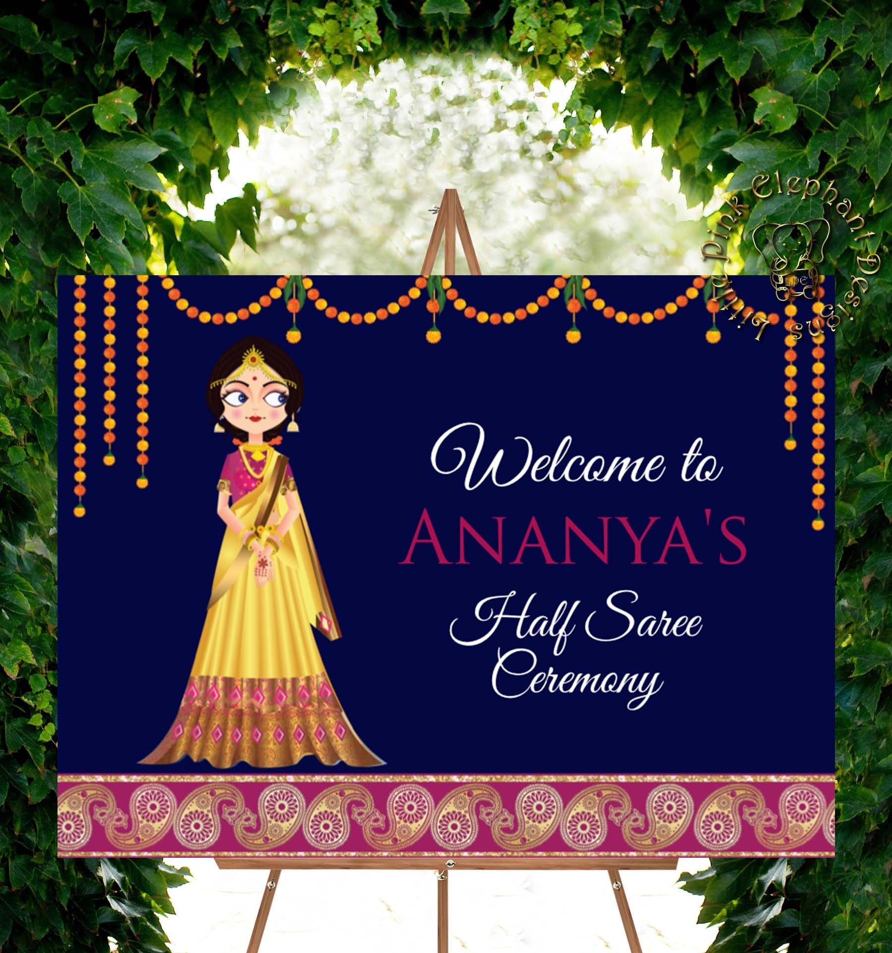 Half Saree Function Signs As Half Sari Ceremony Welcome Signs Etsy