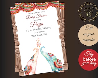 Baby shower invitation in seemantham invitation, Instant download Godh bharai invitation, Indian Baby shower invite & desi baby shower