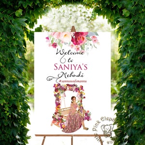 Mehndi sign as Indian wedding sign, Mehendi welcome sign, Mehndi welcome sign, mendhi wedding sign, Mehndi night sign, Henna party signage