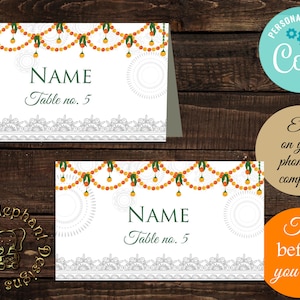 Modelo de cartão de local para impressão e cartões de casamento indianos, números de mesa para download instantâneo em cartões de tenda indianos, casamento hindu