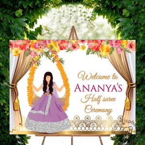 Half saree sign as half saree welcome boards, half saree ceremony signs & half saree function poster, Half sari signs as half sari boards