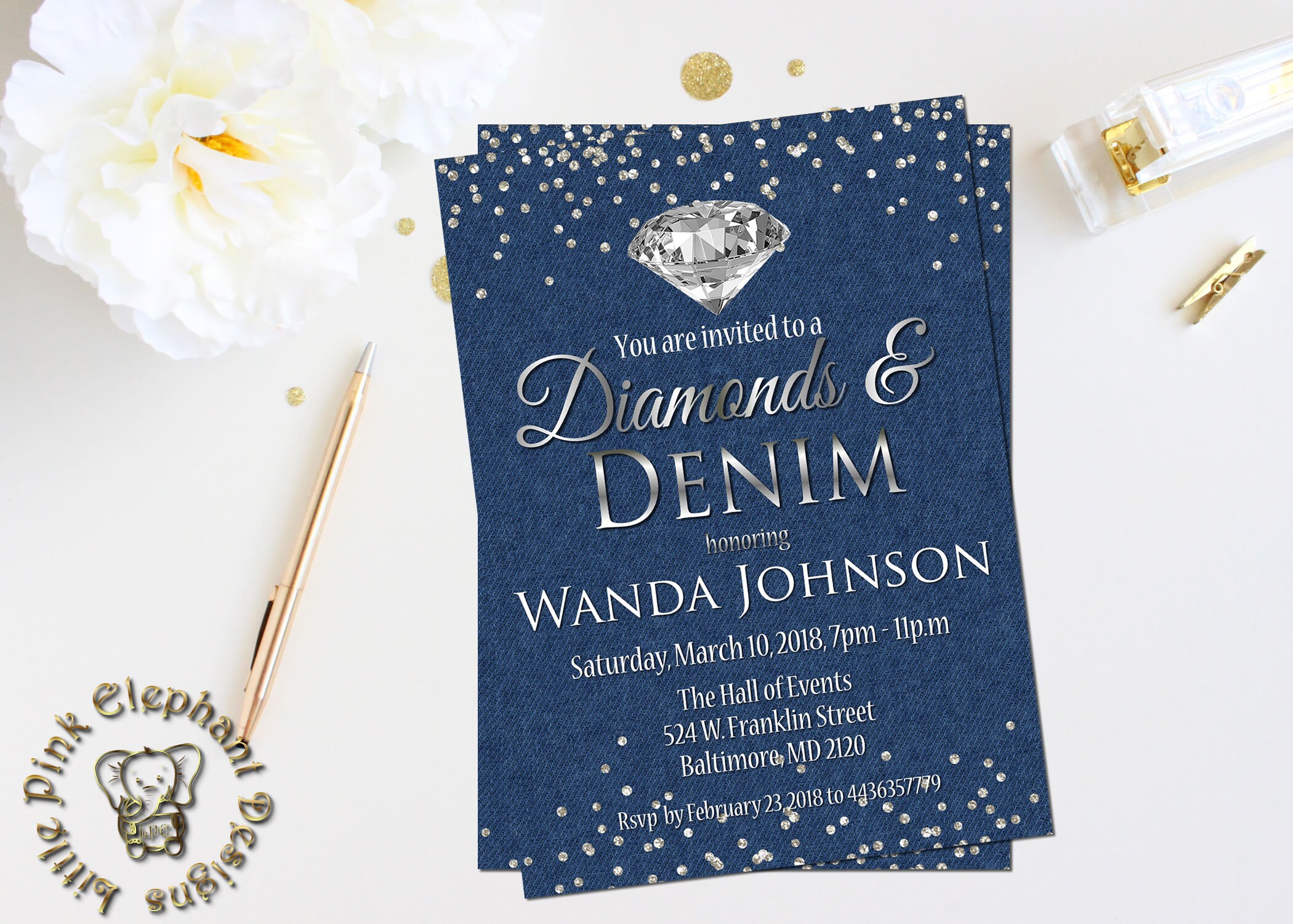 Denim and diamonds invitation Fabulous 50 invite 65th birthday invitations 50th birthday invitations 50th birthday Diamonds