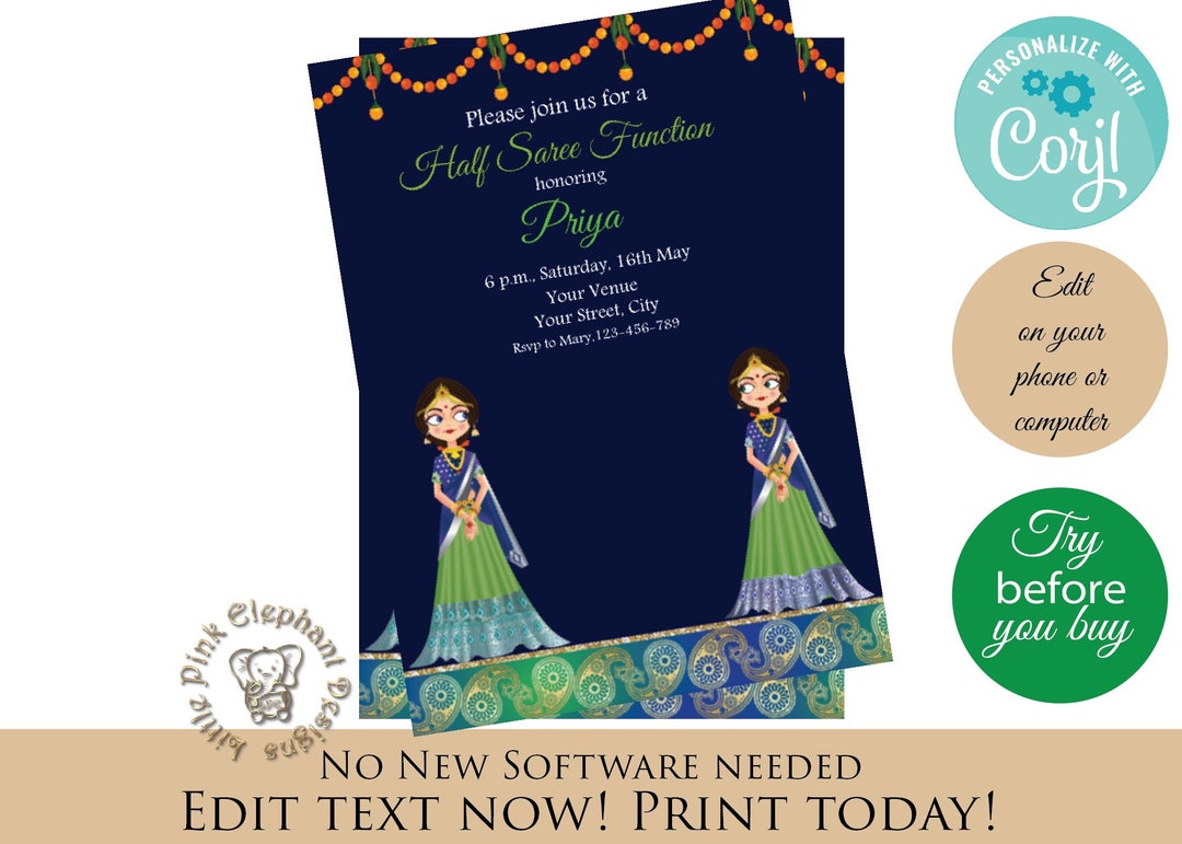 Traditional Halfsaree Invitation - Invites | Half saree function, Invitation  card design, Online invitation card