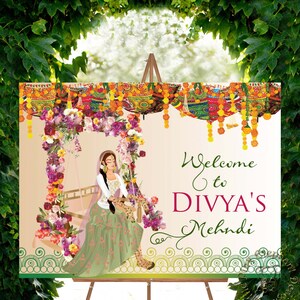 Mehndi sign as Indian wedding sign, Mehendi welcome sign, Mehndi welcome sign, mendhi wedding sign, Mehndi night sign, Henna party signage