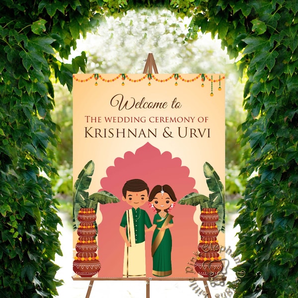 South Indian Wedding Signs, Tamil wedding signs, Indian Welcome Tamil signs & Welcome South Indian signs as Welcome Telugu Wedding signages