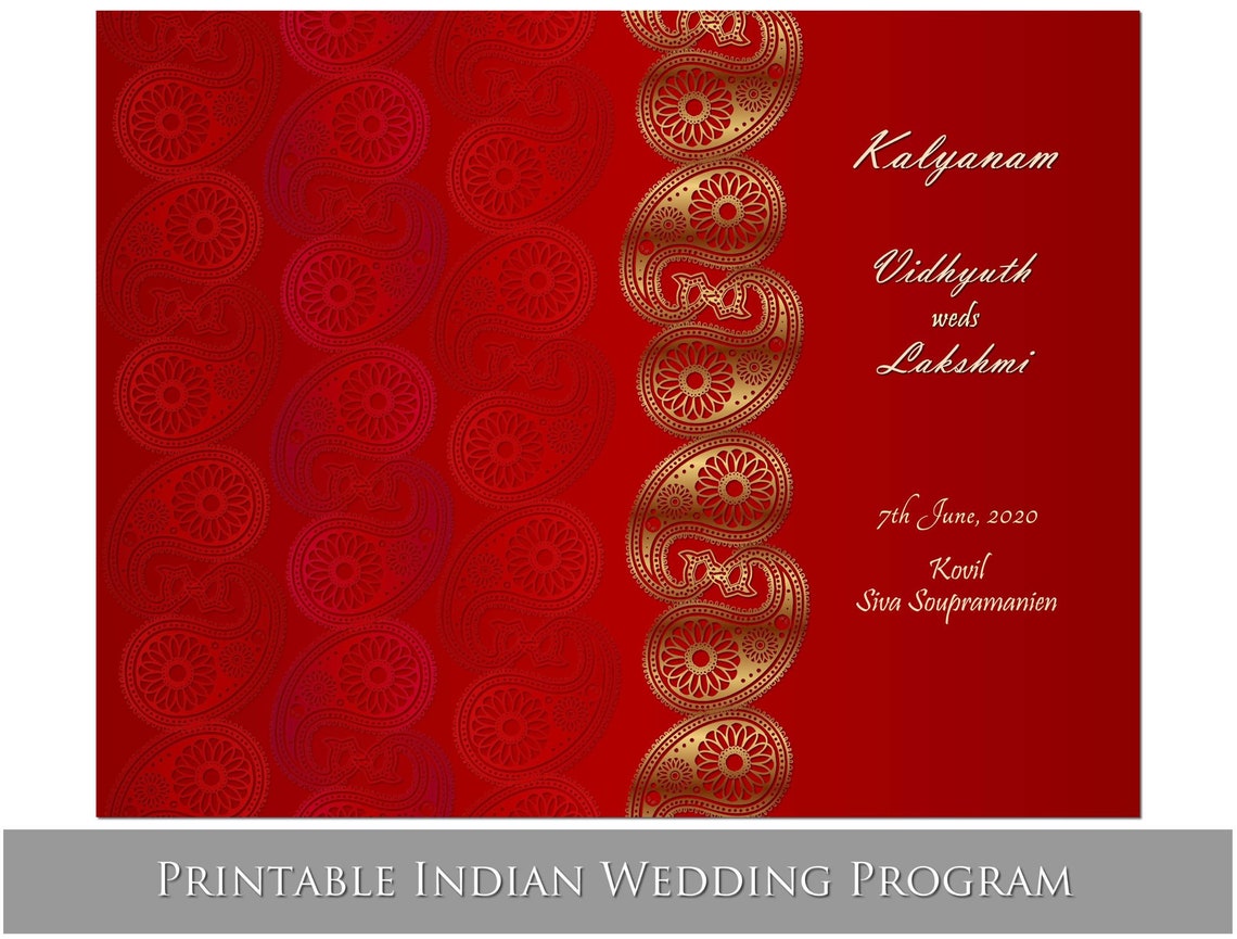 South Indian wedding program infographic Tamil Hindu ceremony Etsy