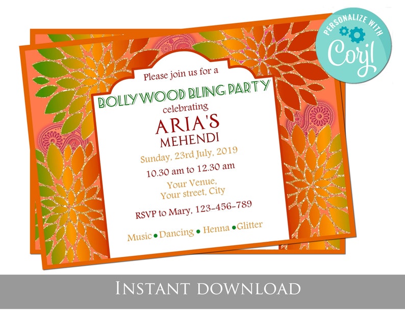 Mehndi Invitation Template Corjl Instant Download Invitation Etsy