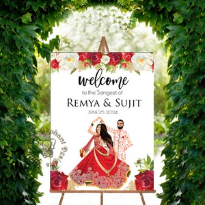 Sangeet Nacht Willkommensschild in sangeet mehndi, Sangeet Willkommensschild als Sangeet Welcome Board Design, Sangeet Hochzeit Schilder