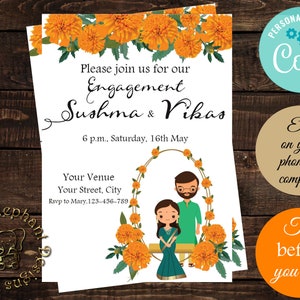 South Indian Engagement invitations as wedding invites, Haldi invites & Mehndi invitations, mehendhi invites as Tamil wedding invitations