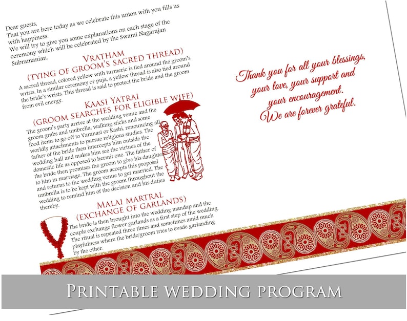 South Indian wedding program infographic Tamil Hindu ceremony Etsy