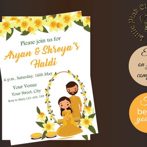 Faire-part haldi en faire-part de mariage indien, faire-part Mayoun et faire-part Gaye holud, faire-part de cérémonie Haldi en faire-part de mariage hindou