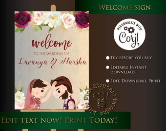 Telugu wedding welcome signs in South Indian wedding signs, Telugu wedding signs & South Indian signs, Hindu wedding decor in Indian signage