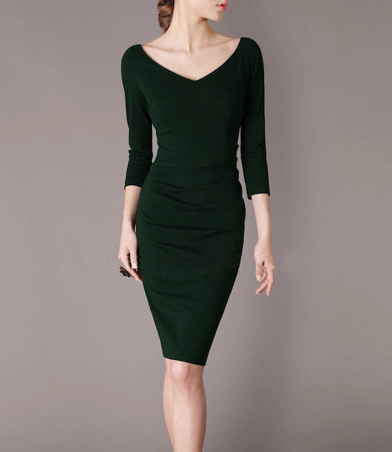 dark green sheath dress