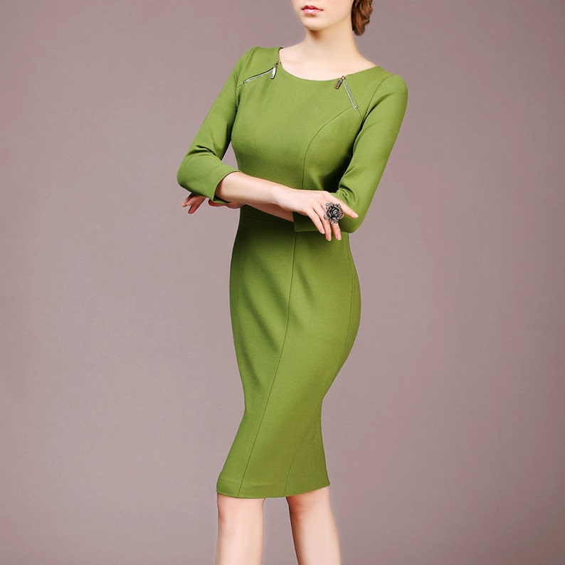 Green Dress Made to Size Elegant Women Dress Casual Dress Etsy