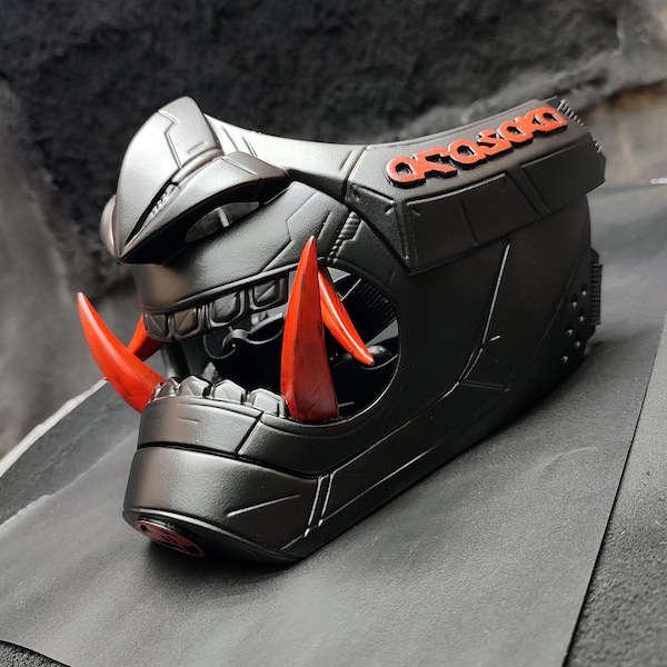 Masque rouge personnalisé Cyber Samouraï, masque Arasaka style Cyberpunk 2077