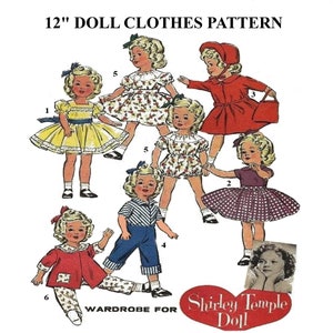 12" Doll Clothes Pattern For Shirley Temple And Many Other Dolls Of The Same Size And Body Measurements