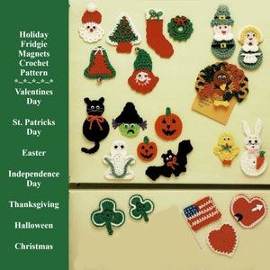 Christmas And Holiday Crochet Patterns 22 Designs Lapel Pins, Refrigerator Magnets, Etc. Vintage Pattern PDF Instant Download