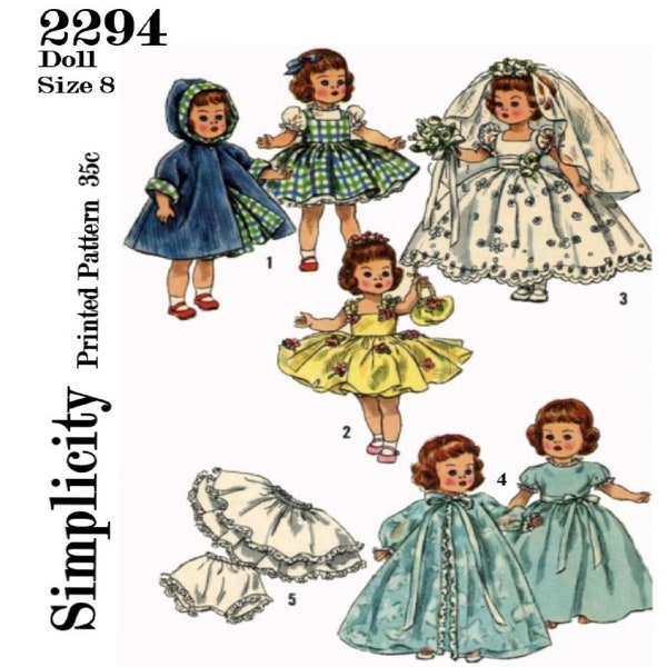 8" Doll Clothes For NASB Muffie, Vogue Ginny,  Madame Alexander Dolls, Simplicity 2294 PDF Instant Download Pattern
