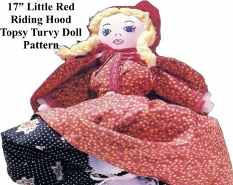 17" Topsy Turvy Doll Pattern, Little Red Riding Hood, Grandmother and Wolf