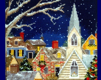 Christmas Eve Pattern in Cross Stitch Church Tree Houses Snow Christmas Tree Christmas Decoration PDF Digital Download A4