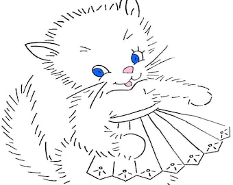 Kitten Hand Embroidery Pattern 7 Designs Vintage Embroidery PDF Digital Download Printed on 8-1/2x11&quot; Paper