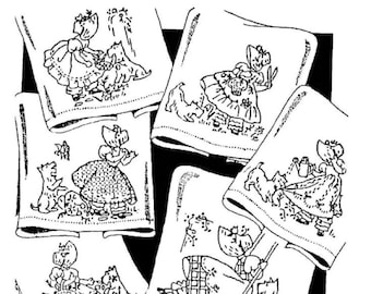 6&quot; x 6&quot; Sunbonnet Girl & Scottie Dog Hand Embroidery Transfers, Vintage Pattern, PDF Digital Download