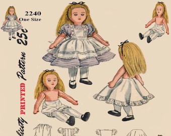 18" Alice In Wonderland Doll & Doll Clothes Simplicity 2240