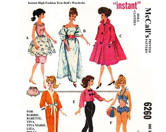 Barbie Doll Clothes Pattern McCall's 6260 Vintage Barbie Sewing Pattern PDF Instant Download