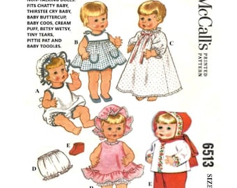 19" - 21" Baby Doll Clothes Vintage Pattern McCall's 6513 PDF Instant Download Printed on 8-1/2x11" A4 Paper