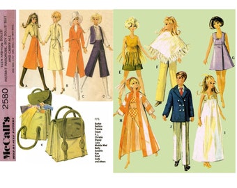 Barbie & Ken Doll Clothes McCall's 2580 Vintage Pattern Printed on 8-1/2x11" Paper PDF Digital Download