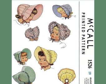 19" Baby Bonnet Sewing Pattern McCall 1526 Baby Hat 4 Styles Baby Sunbonnet Millinery PDF Sewing Pattern