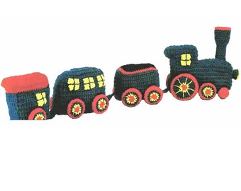4 Car Train Set, Crochet Pattern, Engine, Passenger Car, Coal Car, Caboose