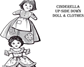 14" Cinderella Upside Down Doll Sewing Pattern Vintage Topsy Turvy Cloth Doll & Clothes Pattern