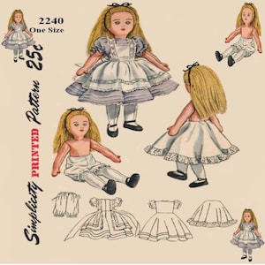 18 Alice In Wonderland Doll & Doll Clothes Simplicity 2240 Vintage Sewing Pattern image 1