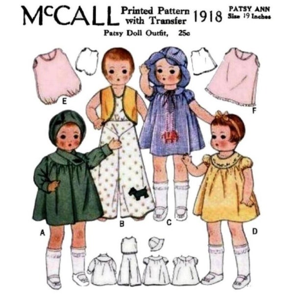 19" Patsy Doll Clothes Pattern McCall 1918 Vintage Pattern PDF Instant Download Printed on 8-1/2x11" Paper