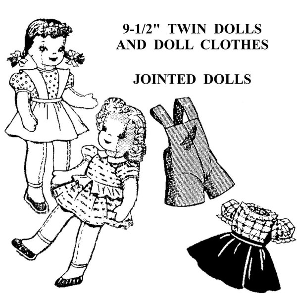 9.5" Doll Pattern 2 Sister Dolls Vintage Mail Order Pattern Laura Wheeler 800 Digital Download A4