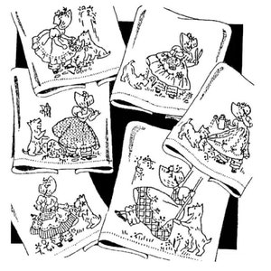6&quot; x 6&quot; Sunbonnet Girl & Scottie Dog Hand Embroidery Transfers, Vintage Pattern, PDF Digital Download
