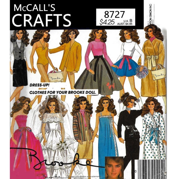 Barbie Doll Clothes Pattern For Barbie & Brooke Shields McCall's 8727 Vintage Pattern PDF Instant Download