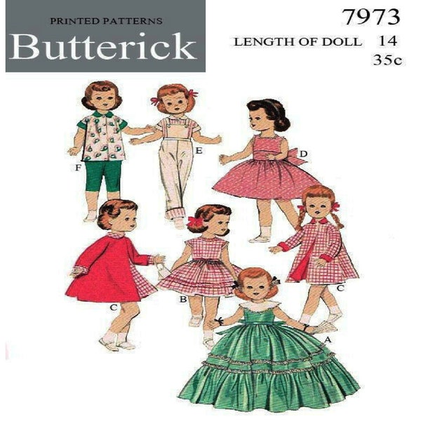 14" Doll Clothes Butterick 7973 Vintage Pattern Saucy Walker, Posie Doll PDF Download