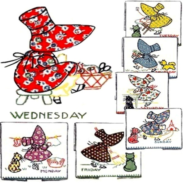 Sunbonnet Hand Embroidery Pattern McCall 668 Crayon Tinting Instructions PDF Digital Download
