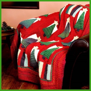 Christmas Afghan, Crochet Pattern, Christmas Tree, Holiday Throw, Christmas Decor, Blanket, Vintage Pattern