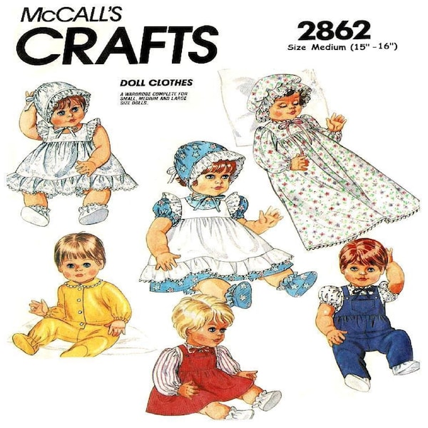 15" to 16" Baby Doll Clothes, McCall's 2862, Medium Size Vintage Pattern PDF Instant Download Printed on 8-1/2x11" A4 Paper