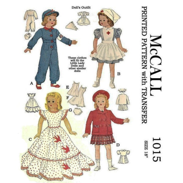 18" Little Lady Doll Clothes World War II Red Cross Nurse Uniform McCall 1015 PDF Digital Download