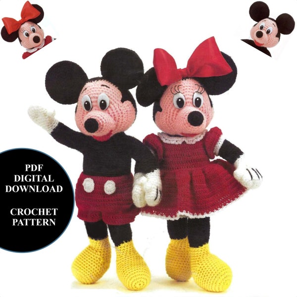 Mickey Mouse & Minnie Mouse Crochet Pattern Vintage Pattern PDF Digital Download