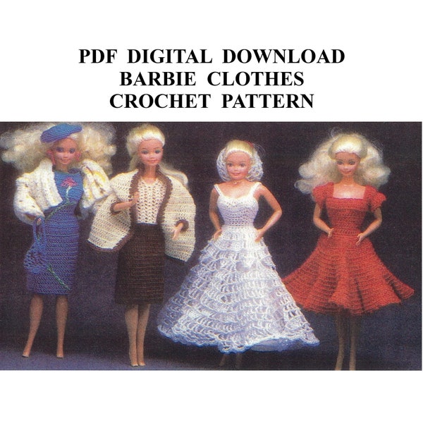 11-1/2" Barbie Doll Clothes Crochet Pattern PDF Instant Download Vintage Crochet Pattern