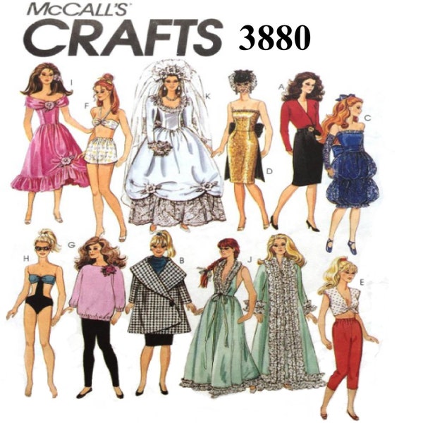 Barbie Doll Clothes Pattern McCall's 3880 Vintage Pattern PDF Digital Download