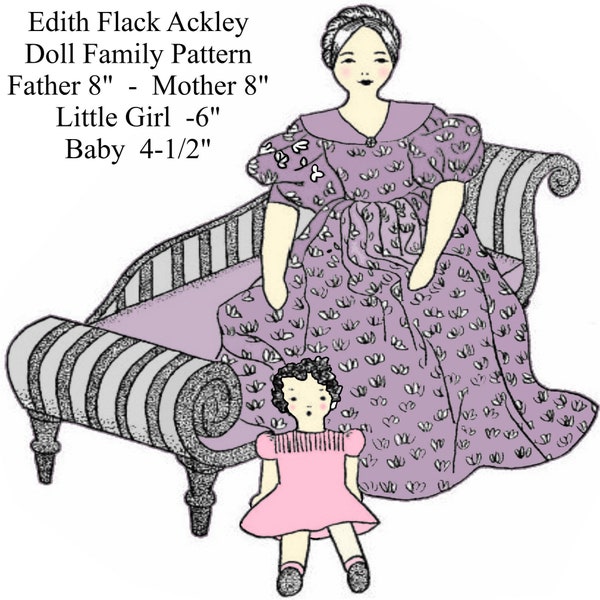Edith Flack Ackley Doll Family Vintage 1930s Pattern Mother, Father & 2 Children PDF Instant Download Printed on 8-1/2x11" A4 Paper