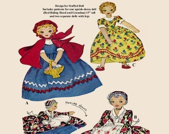 15" Doll Pattern McCall's 1656 3 Dolls In One Little Red Riding Hood Topsy Turvy Doll Pattern and 2 Single Dolls PDF Digital Download
